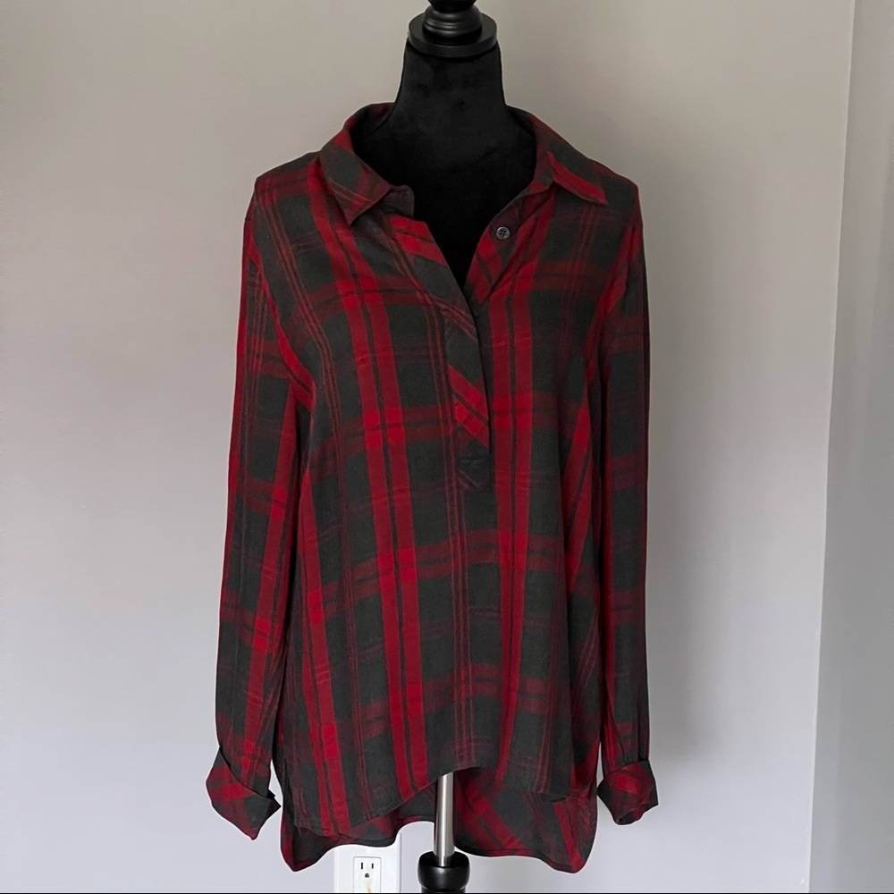 CAbi Cunningham Plaid Popover Button Blouse